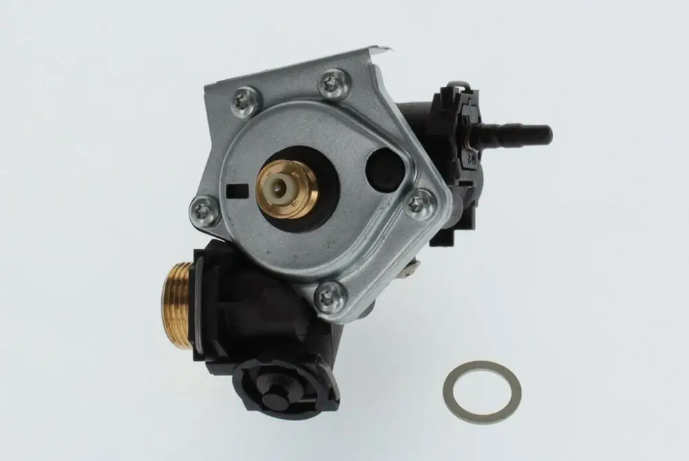 Wasserarmatur von Bosch mit ovaler Membran, in Schwarz, zeigt metallische und Kunststoffelemente sowie eine Gummidichtung.